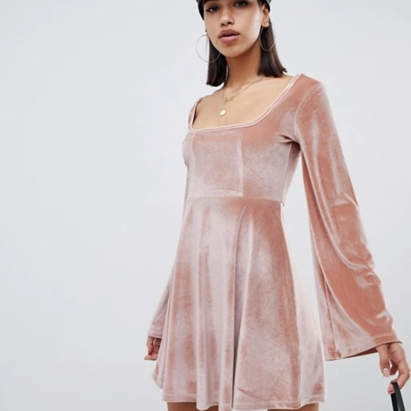 ASOS pink mini velvet skater dress size 12